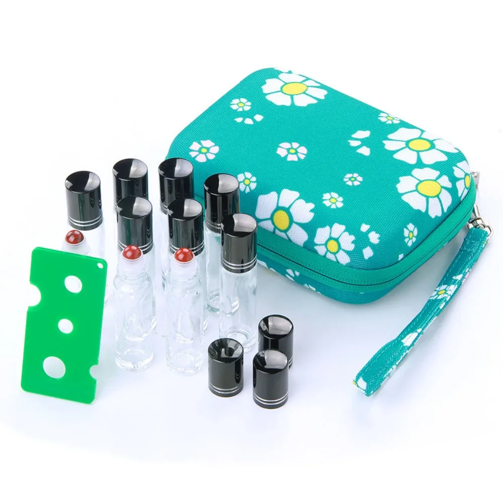 yaye 10 Grid Glass Bottle 10ml Essential Oil Bottles Inside Portable Storage Bag Travel Carrying Case Daisy Pattern 1pc | Дом и сад