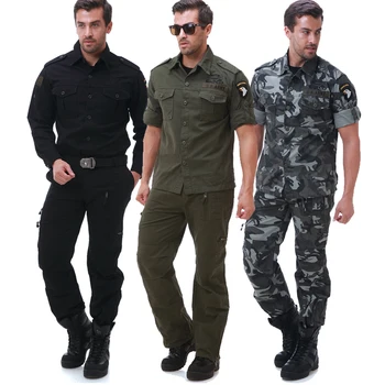 

Military style US air force 101st airborne division eagle suit shirt and pant set with a belt 3 color Men's Uniform suit