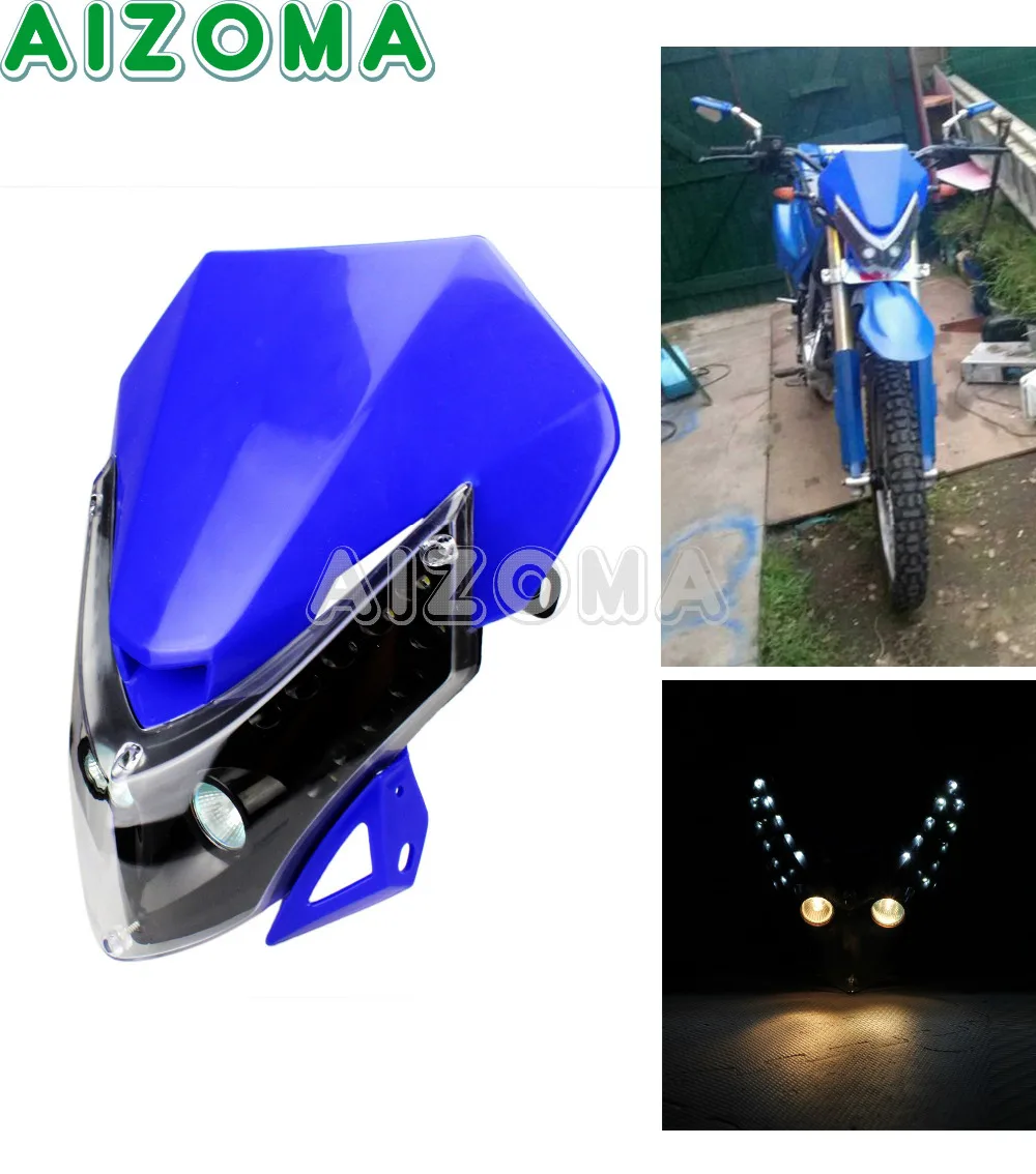Уличным двойной спортивный головной светильник Мотокросс головная лампа обтекателя w/светодиодный указатель поворота светильник для Yamaha yzf TTR WRF 450/250 Универсальный