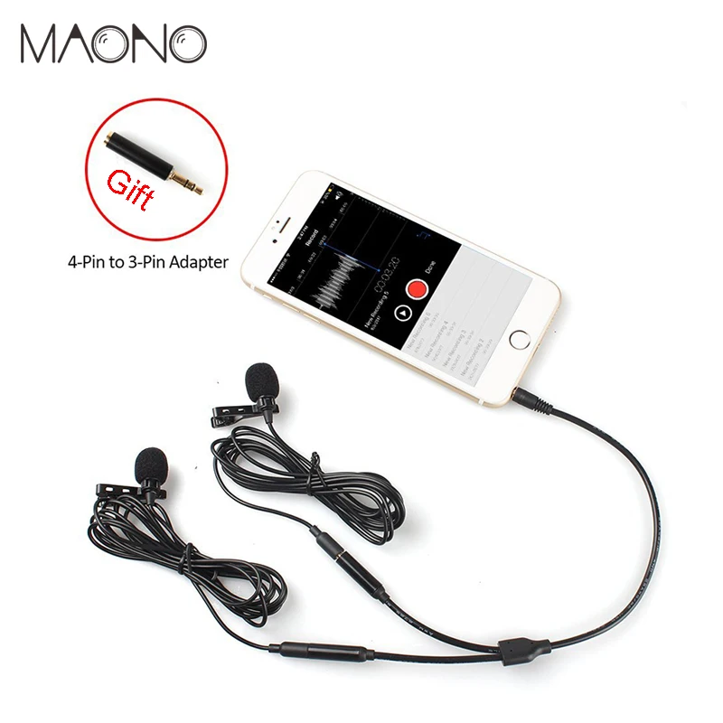 MAONO Lavalier Microphone Clip on Dual Mics Lapel Mic Mini