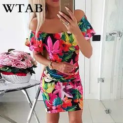 WTAB новое летнее платье 13 цветов повседневное модное платье с оборками Мини Женское Платье облегающее платье с открытыми плечами халат