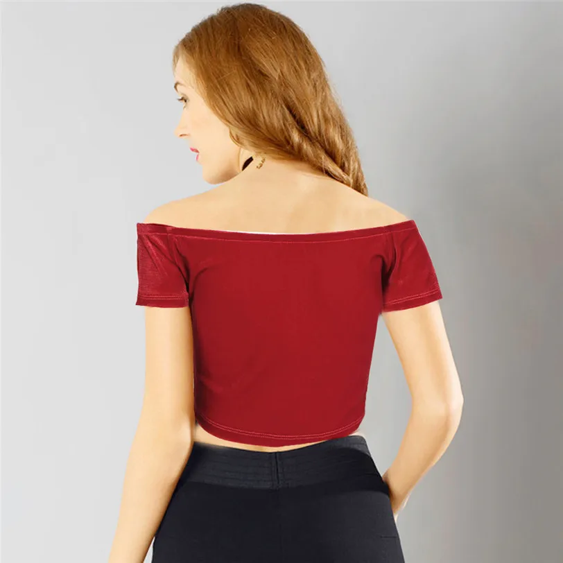 strapless tshirt women 2018 vintage velvet t-shirt streetwear women crop top tee shirt femme manche courte wholesale noJE20 (1)