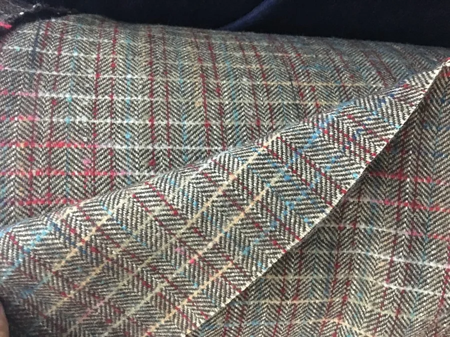 

limited stock free ship 80% WOOL check and herringbone weaved tweed fabric price for 1meter 150cm wide