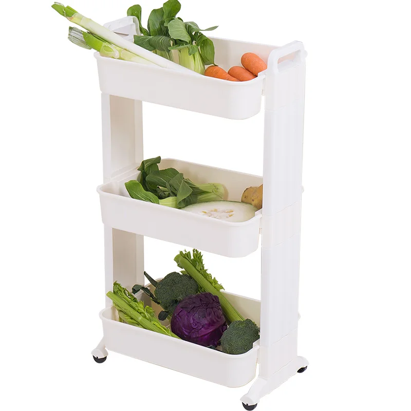 

3 Layers Kitchen Vegetable Fruit Organizing Cart Living Room Sundries Books Cosmetics Storage Rack Shelf with Casters DQ1516
