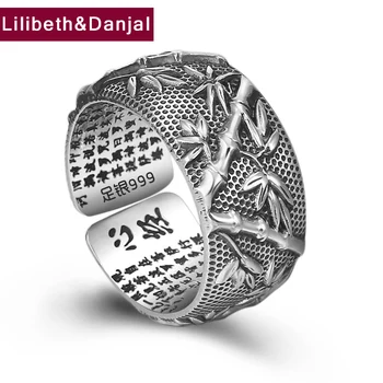 

2019 Ethnic Buddha Custom Adjustable Ring 100% S999 Sterling Silver jewelry Men Rich bamboo Lucky Scripture Mantra LOVE Ring R12