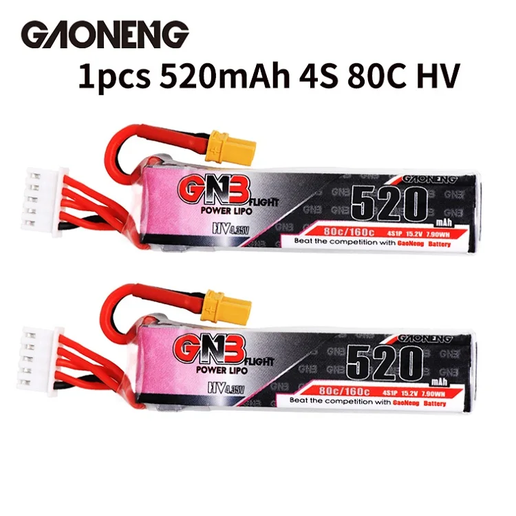 Gaoneng GNB 520mAh 4S 15,2 V 80C/160C HV Lipo батарея с разъемом XT30 для Betafpv Beta85X Whoop FPV Дрон RC Квадрокоптер запчасти - Цвет: 2pcs 520mAh 4S 80C