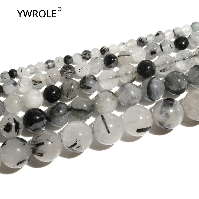 

Wholesale Round Black Rutilated Quartz Natural Stone Loose Beads For Jewelry Making DIY Bracelet 4/ 6/8/10 /12 mm Strand 15''