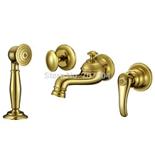 Wall Mount Single Handle Bathroom Basin Sink Faucet with Handheld Sprayer Washing Hair Faucet Tap Pop