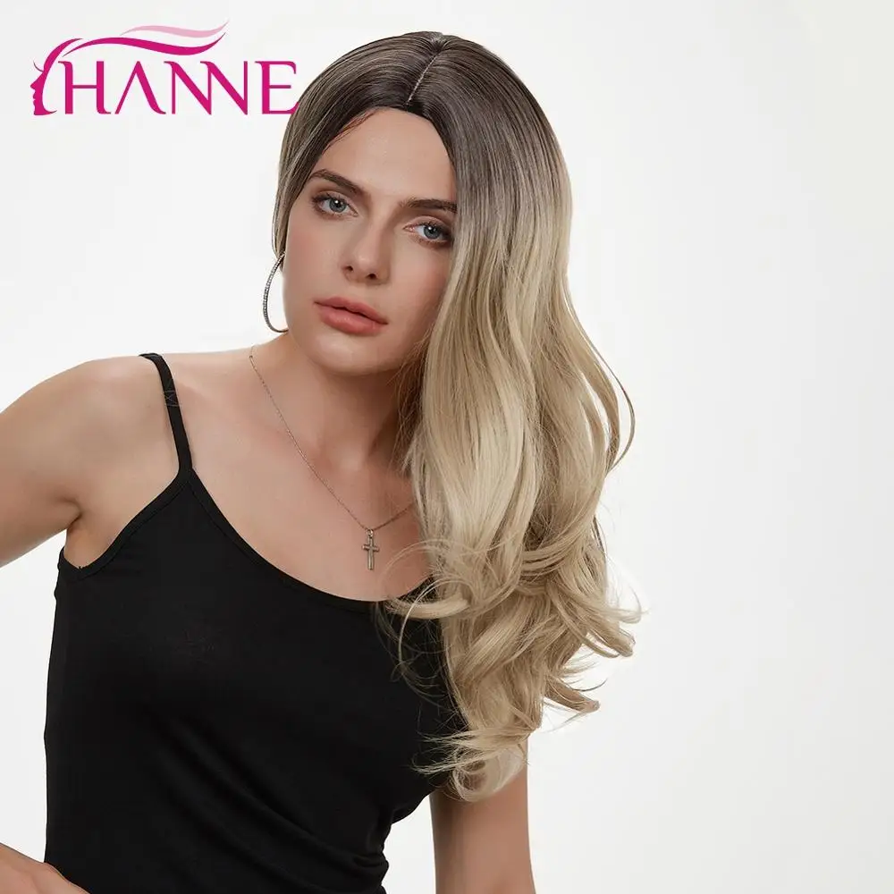HANNE Ombre Rubio/marrón oscuro peluca larga ondulado sintético de la peluca Cosplay pelucas para mujeres negras pelucas de pelo Natural para las mujeres de 26 pulgadas