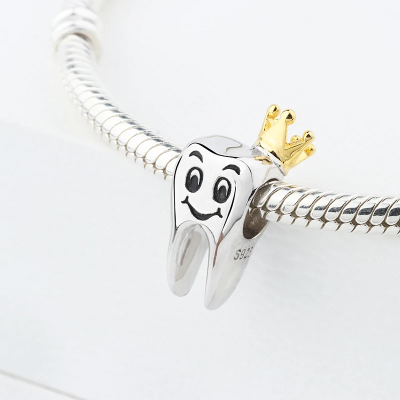 Günstig 100% 925 Sterling Silber Schöne Gold Crown Charme Heißer Verkauf Crown Zähne Charms Fit Armband Armreif Perlen Für Schmuck Machen