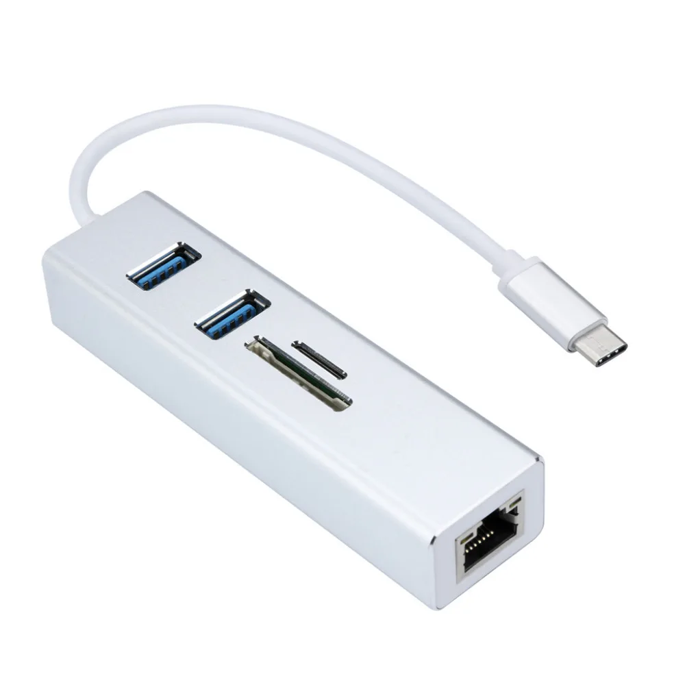 Мода Многофункциональный дизайн 5 в 1 USB C Hub 3,0 Тип-C адаптер синхронизации данных Card Reader RJ45 Ethernet LAN для Win7/Win8