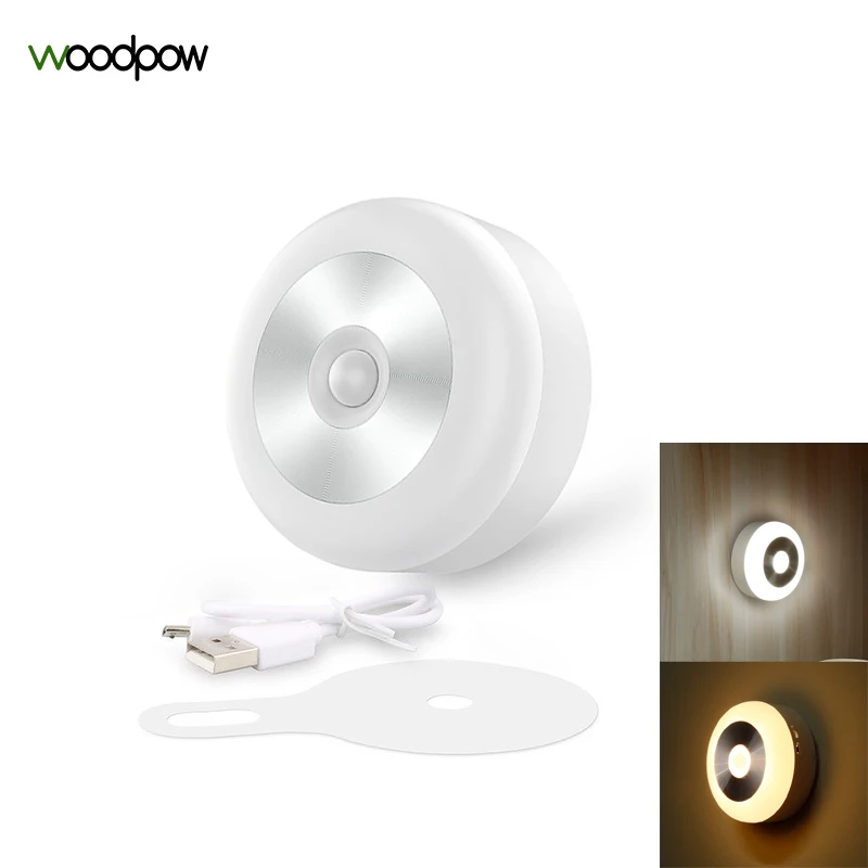Woodpow LED PIR датчик движения тела ночные светильники AA перезаряжаемая Индукционная