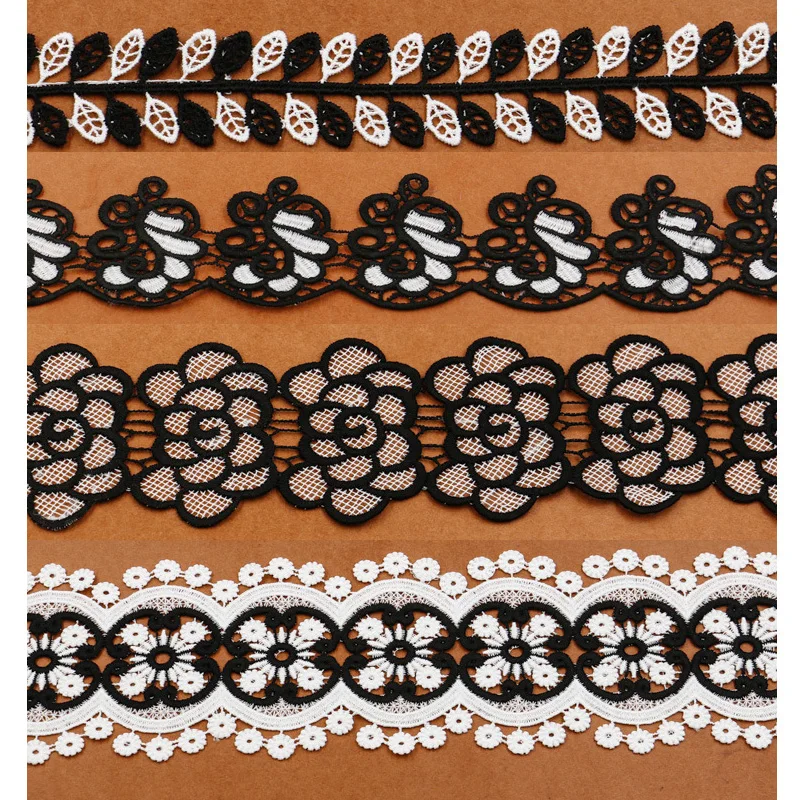 

Black white Bicolor lace decoration Embroidered Lace Fabric lace Sewing material DIY clothes Accessories ancient 7yards/lot