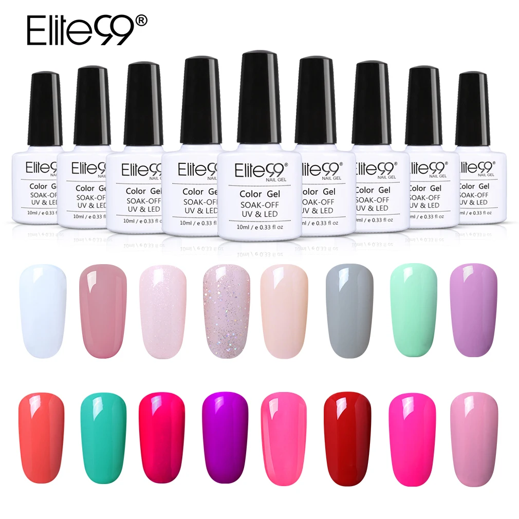 

Elite99 10ml Pure Color Gel Varnish Soak Off UV Gel Nail Polish Base Coat No Wipe Top Semi Permanent Gel For Nail Art Manicure