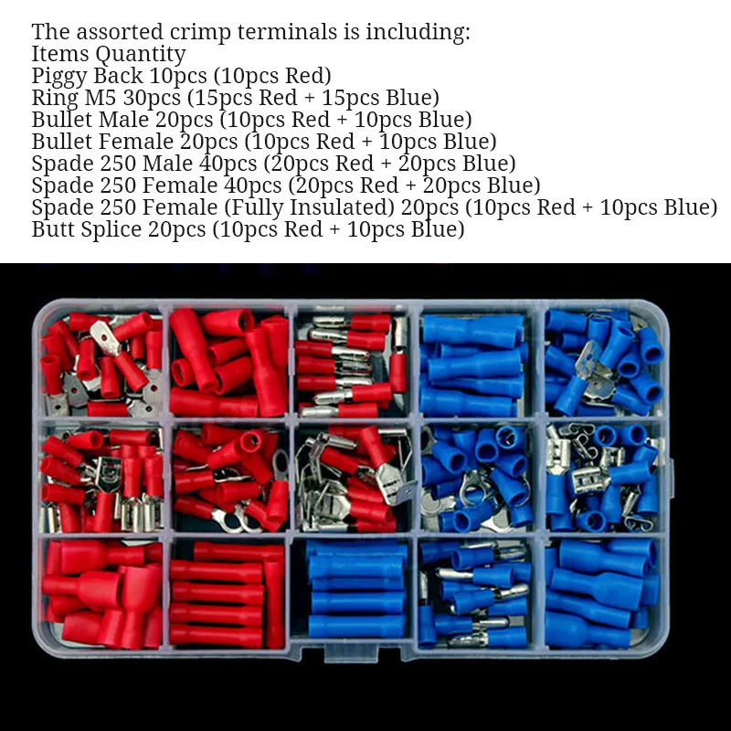 Electrical Assorted Insulated Wire Cable Terminal Crimp Connector Spade Set Kit TSH Shop - Цвет: 200pcs