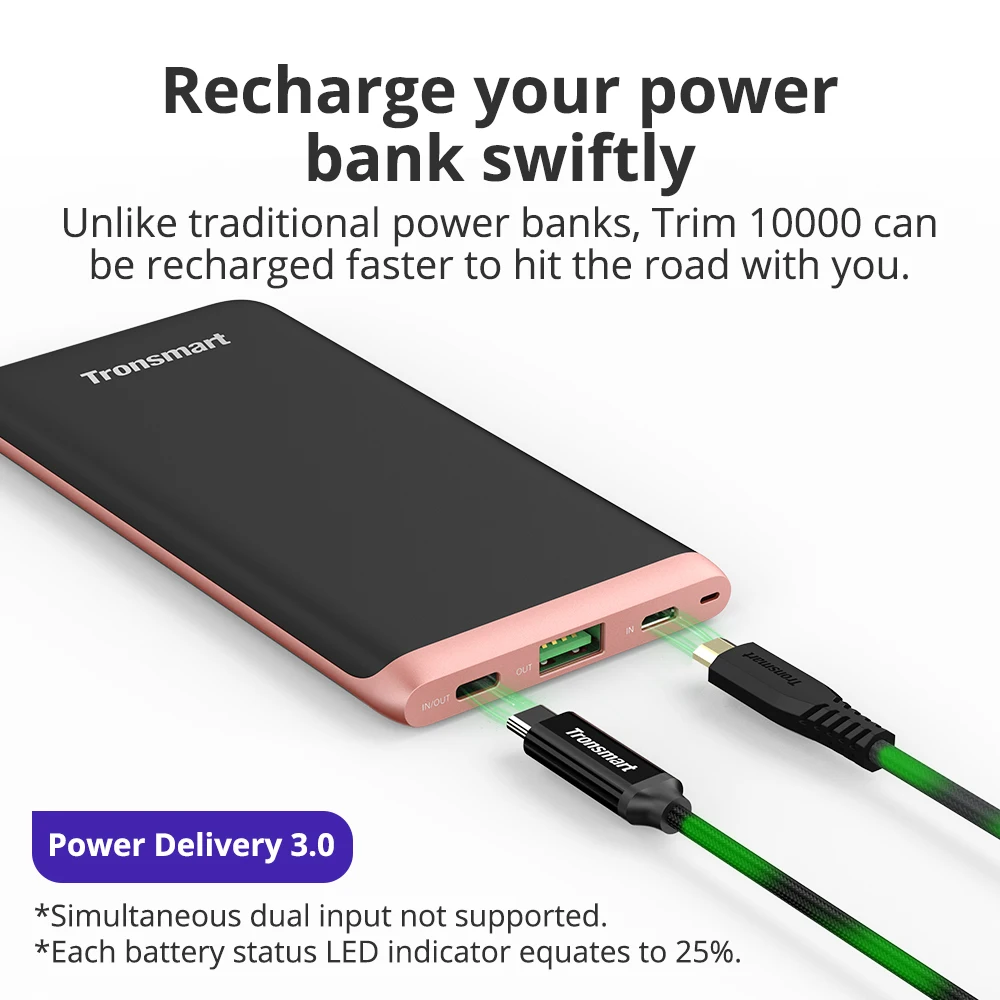 Tronsmart Trim PBD01 Power Bank 18W Portable Charger Battery Bank 10000mAh Quick Charge 3.0 with PD3.0 for iPhone X,Samsung