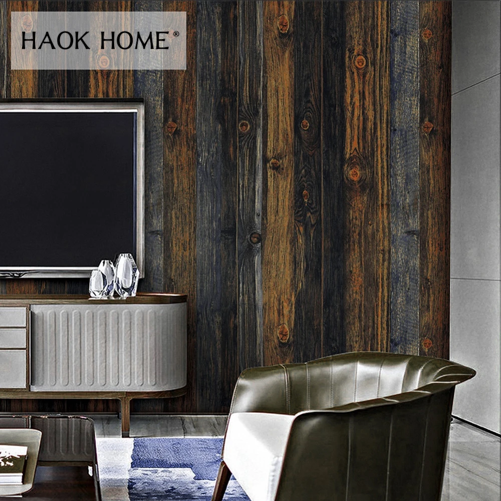 Haokhome ヴィンテージ木目 Pvc 壁紙ロール木製の厚板連絡紙ホームリビングルームキッチンバスルームの家の装飾 Wood Wallpaper Wallpaper Rollwood Plank Aliexpress