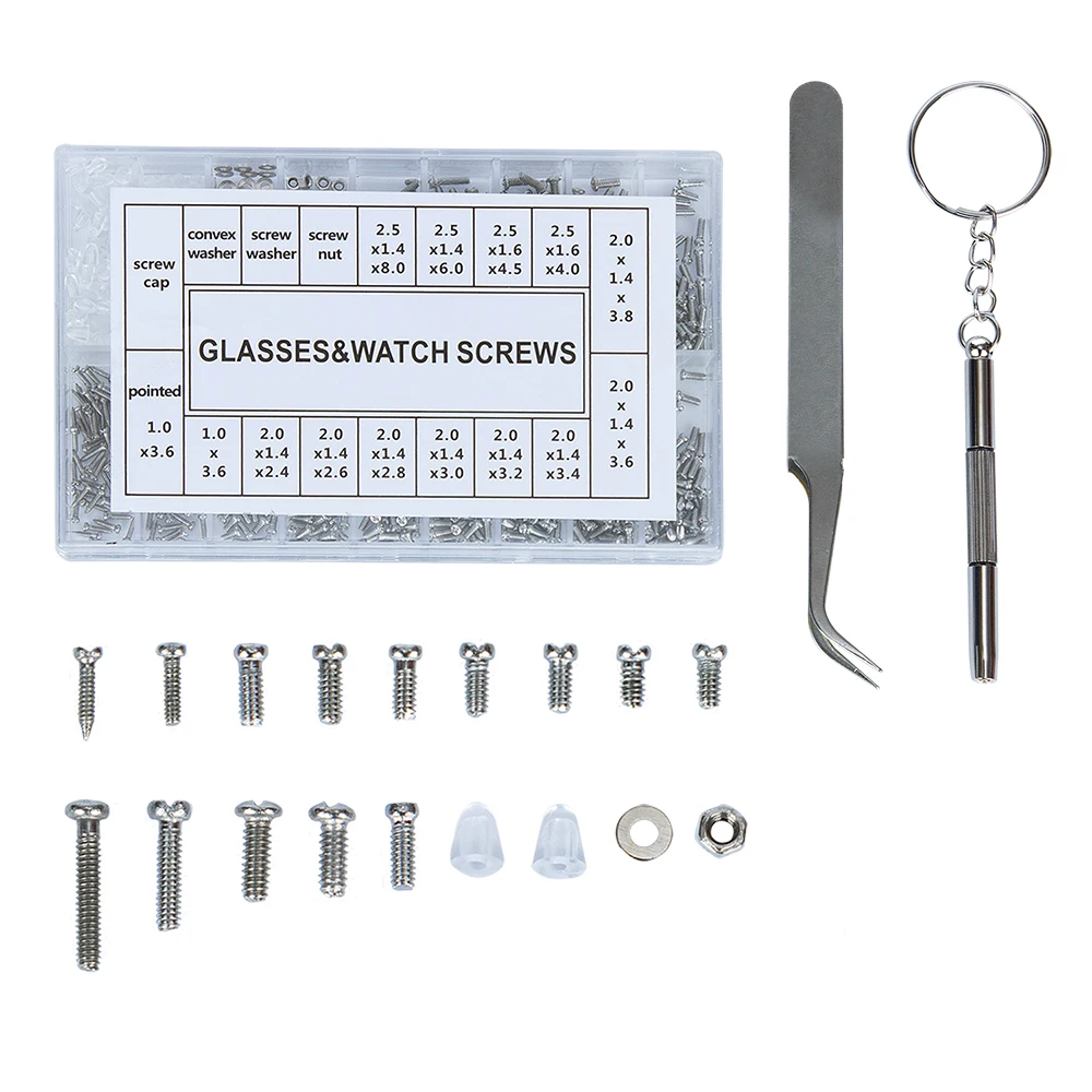 

Tiny Stainless Steel Screws Nut Assortment Repair Tool Kit Set Suitable for Spectacles Watch Glasses Screws