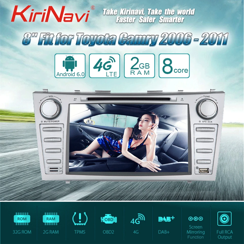 

KiriNavi Octa core 4G LET android 7 car gps navigation system for toyota camry bluetooth 2006 - 2011 support 4K Video 4G