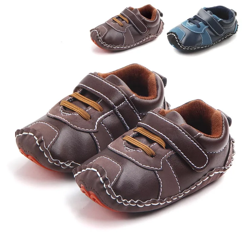 Kidadndy Vintage Handwork Baby PU Casual Shoes Non-skid Baby Walking Shoes For Boys Infant Patchwork Soft Toddler Shoes TDS20
