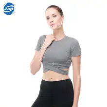 Zuoxiangru Для женщин Спортивная Футболка Тренажерный зал плотно эластичным поясом Фитнес обучение Dance спортивная блузка работает рубашка быстросохнущие футболки
