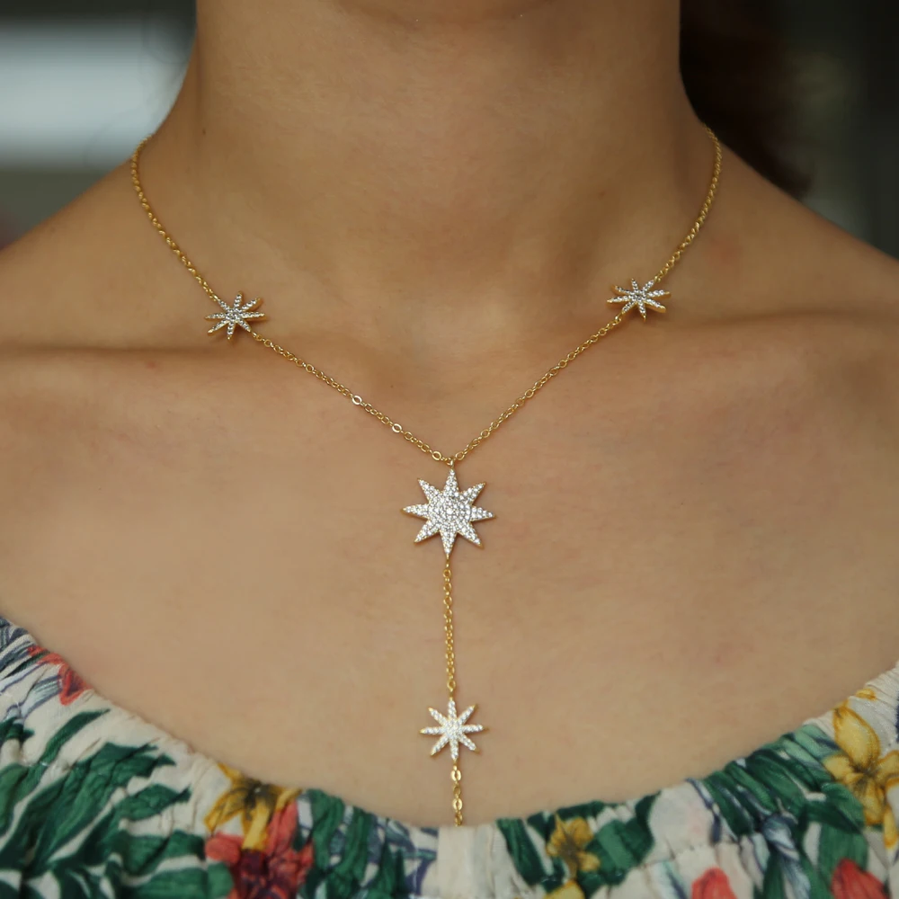 Серебряное \ золотое ожерелье-чокер в форме звезды, ожерелье с длинной кисточкой для женщин, ювелирное украшение на свадьбу, воротник Northstar