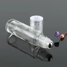 50 шт. 10 мл прозрачное стекло эфирное масло духи бутылки с шариковым дозатором ролл на флаконах путешествия косметический ароматерапия контейнер серебряная крышка