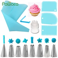 14 шт./компл. многоразовые силиконовые глазировки Крем кондитерский мешок Нержавеющая сталь комплект насадок конвертер скребок форма для выпечки тортов DIY украшения инструменты