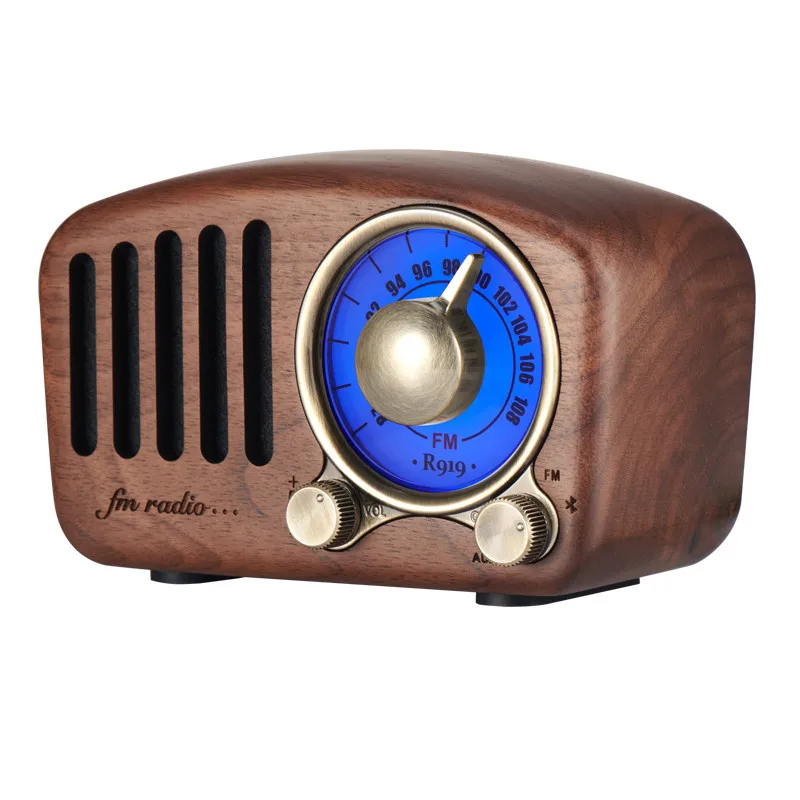Mini Portable Heavy Bass Wireless Bluetooth Wooden Speaker Mini Retro FM Audio