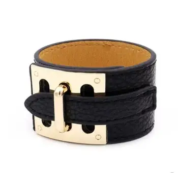 

New version adjustable leather men and women alloy wide buckle couple bracelet