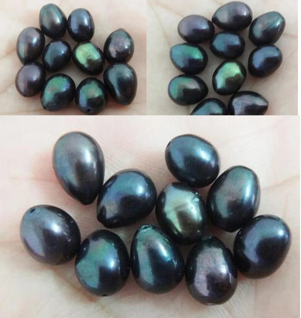 

free shipping Nature 20pcs about 8x10MM Genuine Dark Black drop loose pearl red brown Half Drilled