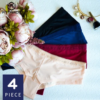 

ATTRACO Women's Hipsters Lace Underwear String Panties solid hollow out Briefs Cotton soft skin-friendly comfortable 4 Pack