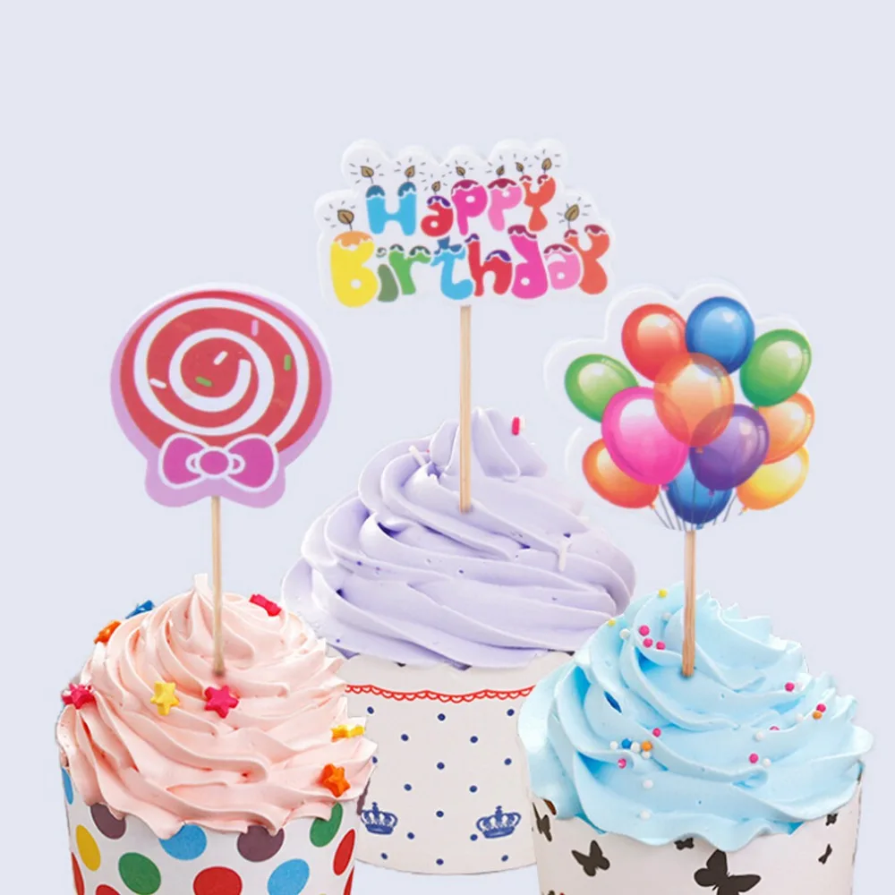 

12PCS/SET Wedding Theme Rainbow With Balloons Cake Topper Birthday Decoration Dessert Decorators Cupcake Toppers With Toothpicks