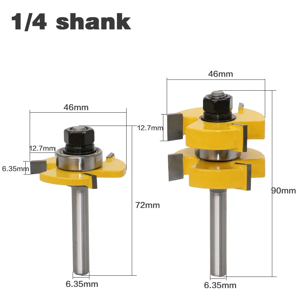 2 шт 8 мм хвостовик Язык и паз фрезы Набор-большой запас до 1-1/" деревообрабатывающий резак шип резак для деревообрабатывающих инструментов - Длина режущей кромки: 6.35mm shank