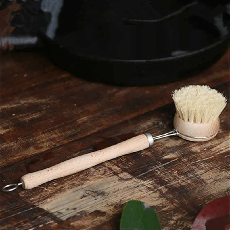 

Natural Wooden Long Handle Pan Pot Brush Dish Bowl Washing Cleaning Brush Household Kitchen Cleaning Tools