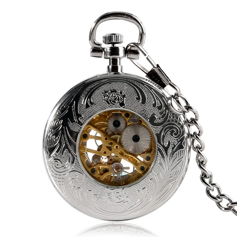 Винтажные Механические карманные часы с ручным заводом, серебряные прозрачные часы с римскими цифрами, часы-Скелетон, часы, рождественский подарок, унисекс