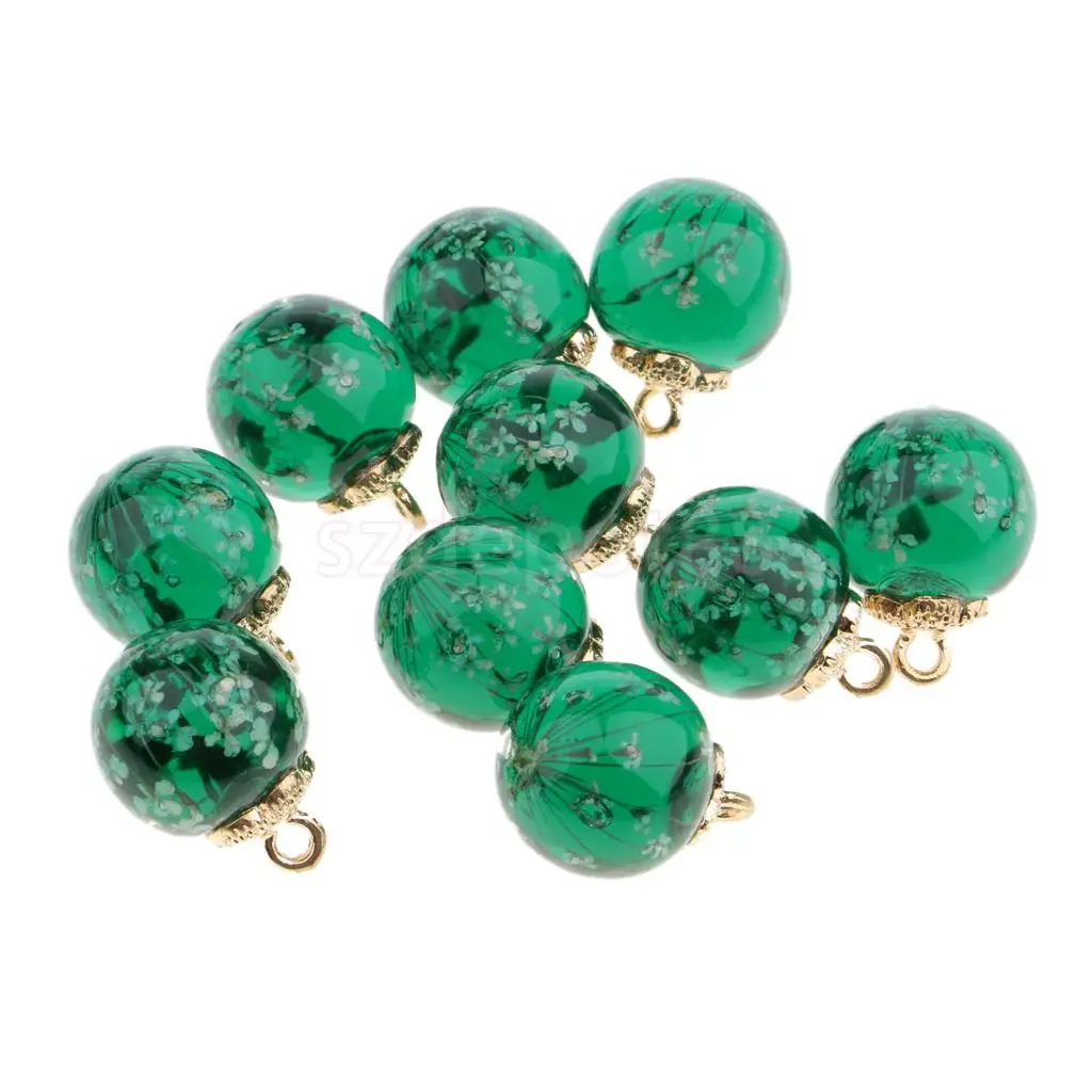 10pcs Dried Flower Glass Ball Pendant with Flower Cap DIY Earring Dangle Craft Findings Loose Beads