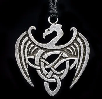 

10pcs 43mm Celtics Knot Dragon Pendant Necklace Antique Silver Norse Viking Dragon Pendant Necklace with 50cm Leather Cord