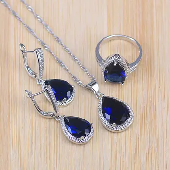 

Risenj promotion big water drop blue stone silver color jewelry set for women bridal/engagement/party jewelry