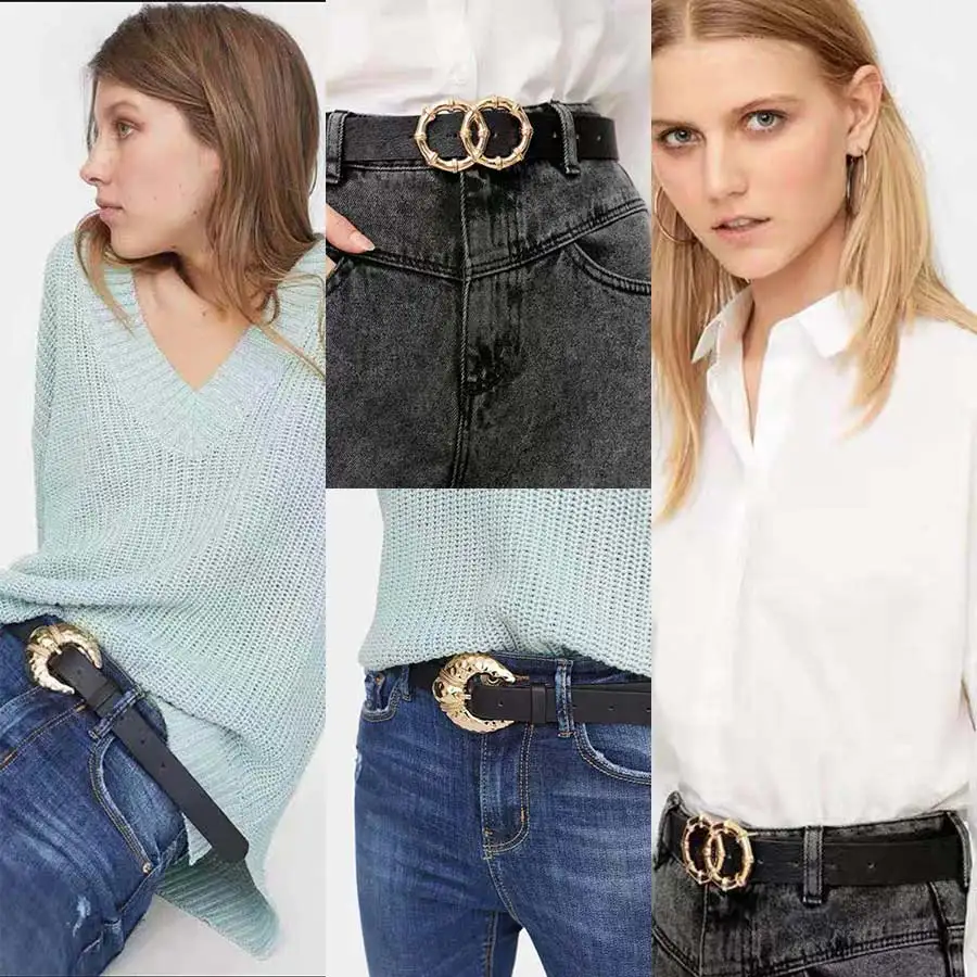 

Dvacaman ZA Round Metal Buckle Waist Chain for Women 2019 Leather Belt Big Statement Jewelry INS DROP SHIPPING Wholesale Bijoux