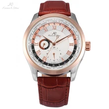 KS Imperial 24 Hour Display Rose Gold Self Wind Relogio Leather Band Analog Week Day Auto Clock Mechanical Men Watch /KS302