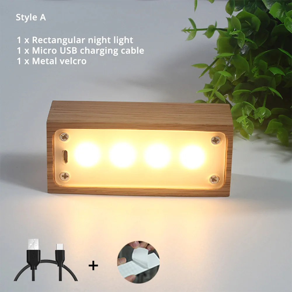 Твердый деревянный светодиодный ночник, Встроенный перезаряжаемый аккумулятор, 3 вида яркости с защитой для глаз, настольная лампа, прикроватная лампа для спальни - Испускаемый цвет: Style A