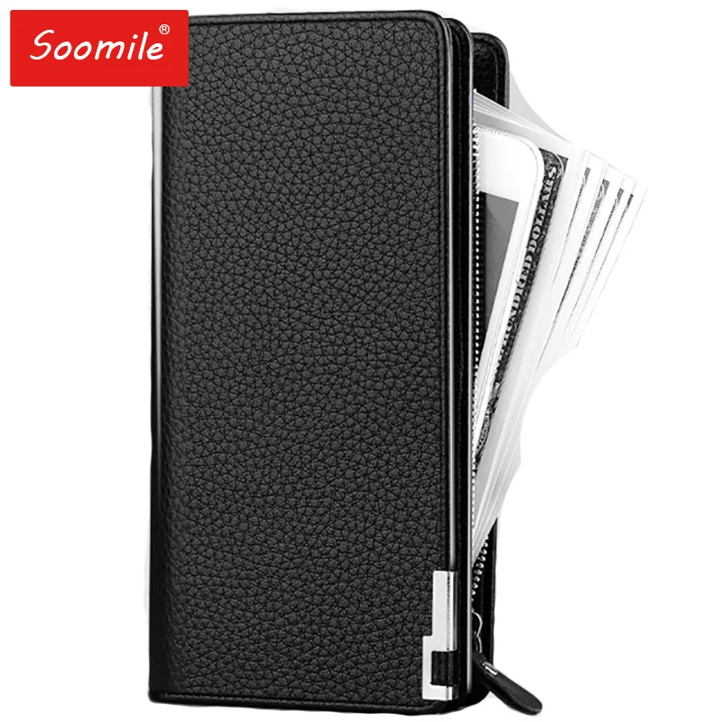 

Soomile 2018 new men's long multi-purpose large capacity card leather zipper handbag