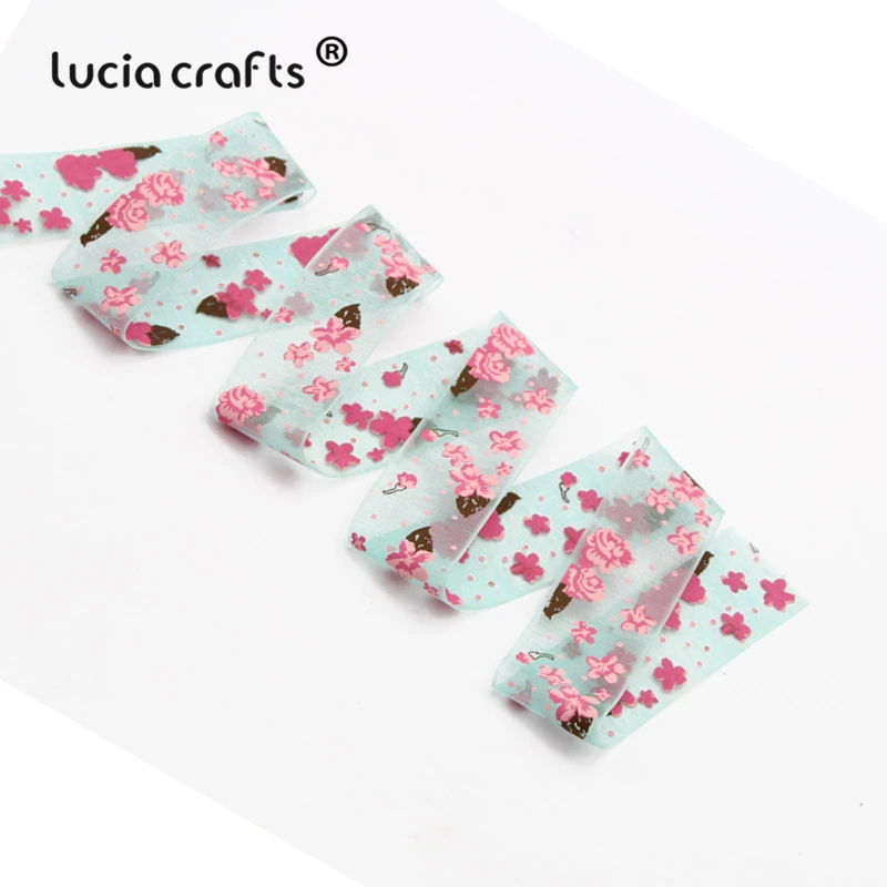 Lucia crafts 6 ярдов 25 мм разноцветные варианты Печатные Цветы органза ленты DIY шитье и бант для волос аксессуары P0103