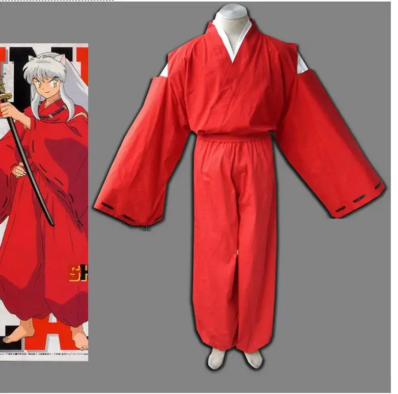 Coshome Anime Inuyasha Cosplay Costumes Red Japanese Kimono Men Robe