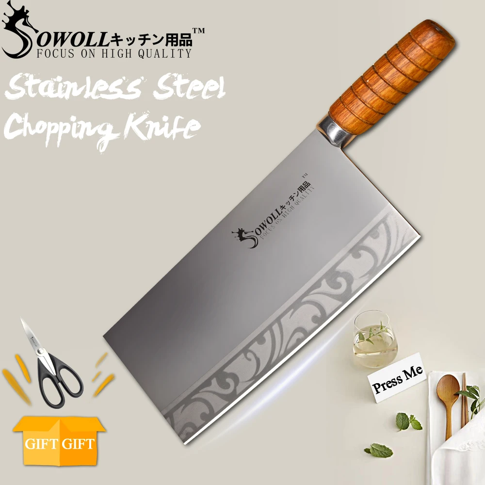 

SOWOLL 9 inch Chopping Kitchen Knife Cooking Tool Color Wood Handle 4CR14 Stainless Steel Cooking Knife Top Grade Handmade Knife