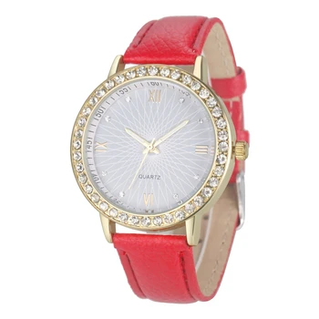 

Fashion Women's Diamond Leather Analog Quartz Wrist Watches Color: Red
