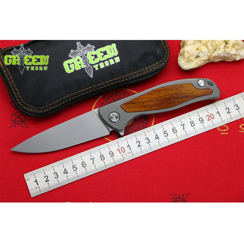

GREEN THORN F95 WOOD New arrival Flipper folding knife D2 blade Titanium handle Outdoor camping hunting pocke knives EDC tools
