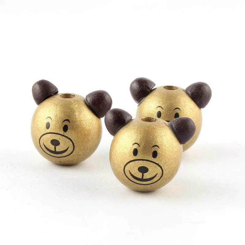 5 шт. деревянные милые 3D улыбающееся лицо медведь бусины Детские деревянные шарики DIY детские ювелирные изделия золотые