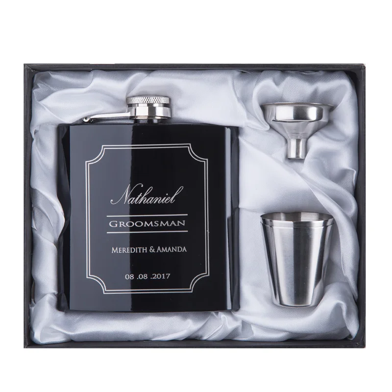 6OZ Hip Flask 18/8 Stainless Steel Personalized Engraved With White & Black Box Gift Wedding Favors personalized hip flask